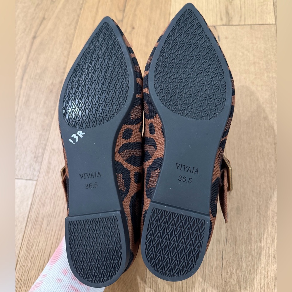 Vivaia Maria Pointed Toe Mary Jane Flats Size 36.5 Brown Leopard Print Size 6 - Picture 7 of 8